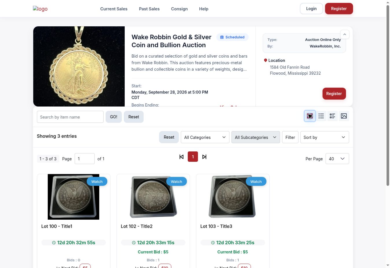 Same three lots displayed in grid view